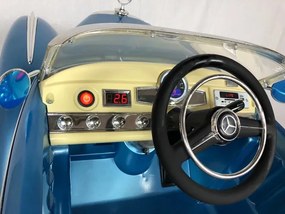 Carro Elétrico infantil Bateria Mercedes 300S 12v, módulo de música, banco em pele, pneus de borracha EVA Azul