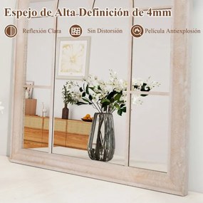 Espelho de painel de janela estilo rústico arqueado 88,5 x 69 x 3,5 cm e montado na parede com moldura metálica cinza