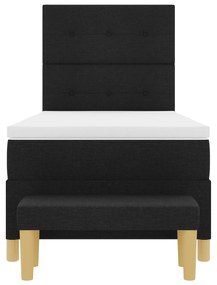 Cama Box Spring com Colchão e Banco Preto 90x190 cm Tecido