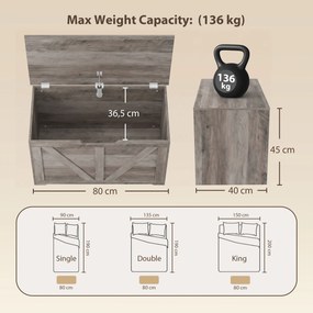 Baú de Arrumação 100 L com Dobradiça de Segurança e Recorte em U para Entrada e Sala 80x40x45 cm Cinzento