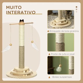 Árvore Arranhador para Gatos de Madeira Altura 56cm Torre para Gatos Centro de Atividades com Poste de Juta e Sisal Bolas para Brincar Ø32x56 cm Madei