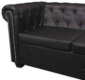 Sofá de canto Chesterfield 5 lugares couro artificial preto
