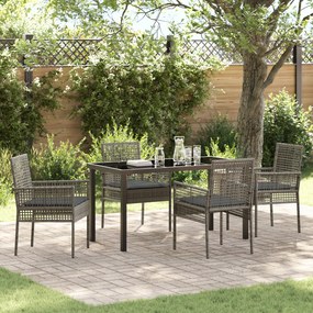 vidaXL Conjunto de Jantar para Jardim de 5 Peças com Almofadas Rattan Poliéster Cinza