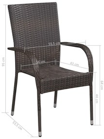 9 pcs conjunto de jantar para jardim vime PE castanho