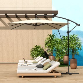 Chapéu de Sol Excêntrico 247x247 cm com Base Cruzada Capa Ajustável Manivela Capa Protectora e Corda de Vento Caqui