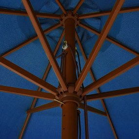 Guarda-sol de exterior com poste em madeira 330 cm azul-ciano