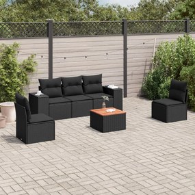 6 pcs conjunto sofás de jardim c/ almofadões vime PE preto