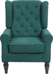 Poltrona de sala estofada com assento largo, pés de madeira, estilo clássico, grande conforto, 74 x 86 x 102 cm, verde