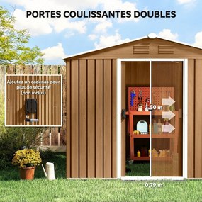 Abrigo de Jardim, 236 x 171 x 191 cm, Portas de Correr com Fechadura, Castanho Escuro