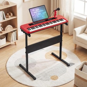 Teclado de piano de 61 teclas para crianças – Brinquedo musical, piano digital educativo com suporte ajustável, microfone e suporte para partituras ve