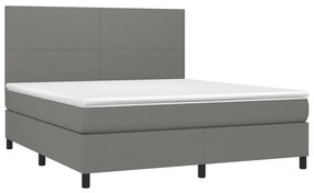 Cama box spring c/ colchão e LED 180x200 cm tecido cinza-escuro