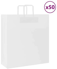 vidaXL Sacos de papel 50 unid com alças branco 45x17x48 cm