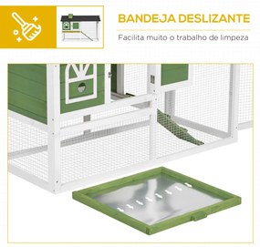 Coelheira de Madeira 120x60x79 cm Coelheira com Teto Asfáltico Bandeja Removível Escada e Chaminé para Exterior Verde