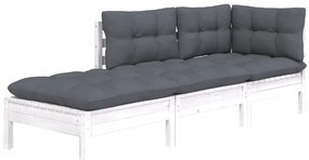 3 pcs conjunto lounge de jardim c/ almofadões pinho maciço