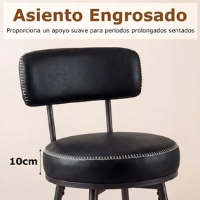 Conjunto de 2 Bancos de bar giratórios modernos 46 x 41 x 98 cm, encosto almofadado, apoio para os pés, pernas metálicas, couro sintético com costuras