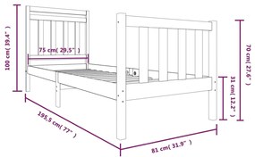 Estrutura cama pequena solteiro 75x190 cm madeira maciça preto