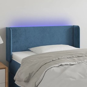 Cabeceira de cama c/ luzes LED veludo 93x16x78/88cm azul-escuro