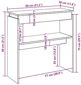 Mesa consola 80x30x80 cm derivados de madeira branco brilhante