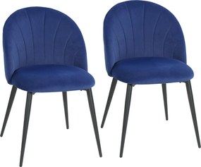 HOMCOM Conjunto 2 Cadeiras de Jantar Estofadas com Encosto em Concha em Veludo, 52x55x79 cm, Azul | Aosom Portugal