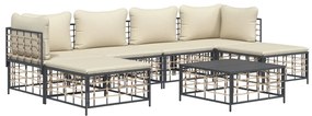 7 pcs conjunto lounge de jardim c/ almofadões vime PE antracite