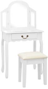 Toucador c/ banco 65x36x128 cm MDF e madeira paulownia branco