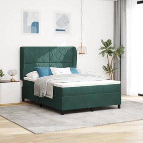 Cama Box com Colchão vidaXL - Verde Escuro, 140x200 cm, Veludo