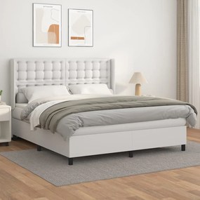 vidaXL Cama com molas/colchão 160x200 cm couro artificial branco