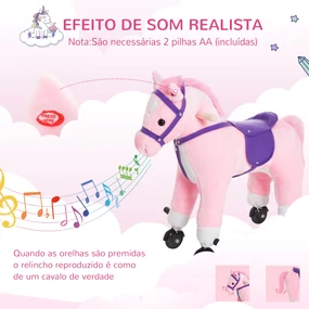 HOMCOM Cavalo de Brinquedo para Crianças acima de 3 Anos com Sons Realistas  85x28x60 cm Marrom