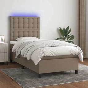 Cama box spring + colchão/LED 90x190cm tecido cinza-acastanhado