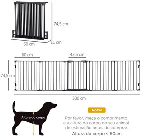 Barreira de Segurança para Animais de Estimação Barreira Dobrável de 5 Painéis com Fechadura Inteligente 300x74,5 cm Preto