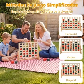 Jogo Conecta de 4 peças  62 x 17 x 40 cmcom 42 fichas e moldura em madeira de pinho para uso interior e exterior – Família, Crianças, Adolescentes, Ad