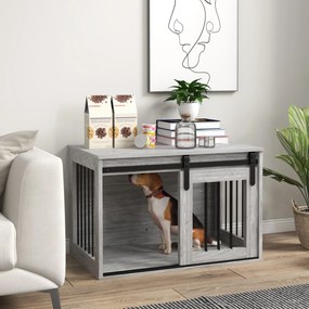 Gaiola para cães e animais de estimação 57 (A) x 80 (C) x 54 (L) cm, para interior, com porta deslizante, em metal com efeito de madeira cinzenta