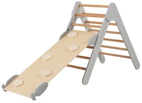 Conjunto de triângulo de escalada infantil 3 em 1 de madeira com rampa reversível - Natural
