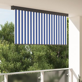vidaXL Cortina Rolô Exterior Riscas Manual Azul e branco 200 x 250 cm tecido