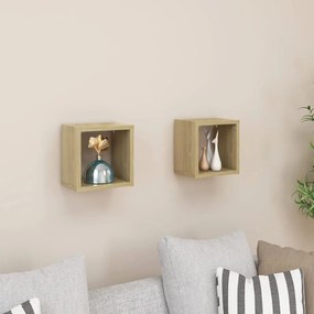 vidaXL Prateleiras de parede em forma de cubo 2 pcs 22x15x22 cm sonoma