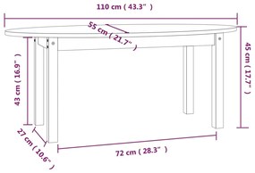 Mesa de centro 110x55x45 cm madeira de pinho maciça cinzento