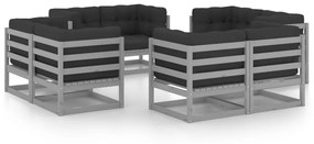 vidaXL 8 pcs conjunto lounge de jardim c/ almofadões pinho maciço