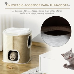 PawHut Arranhador em Forma de Cilindro para Gatos de 2 Níveis com Cave