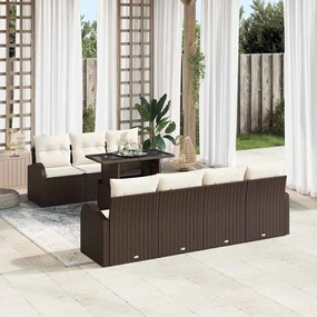 vidaXL Conjunto de Sofá de 8 Peças com Almofadas Castanho Rattan Poliéster