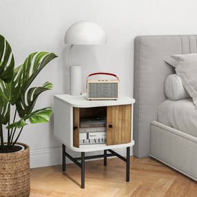 Mesa de cabeceira ou de mesa de apoio com portas de correr com armário de arrumação Pés de metal 40 x 39 x 49 cm Branca