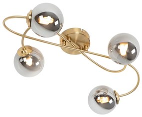 Candeeiro de teto moderno dourado 4 luzes vidro fumê - ATHENS