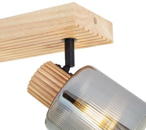 Foco moderno madeira com vidro fumê 3-luzes giratório e inclinável - Gracy Moderno