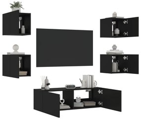 5 pcs móveis de parede para TV com luzes LED preto