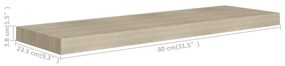 Prateleiras parede suspensas 2 pcs 80x23,5x3,8cm MDF carvalho