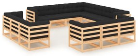 13 pcs conj. lounge jardim c/ almofadões antracite pinho maciço