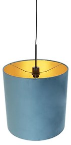 Candeeiro de suspensão em veludo azul com dourado 40 cm - Combi Clássico / Antigo