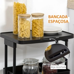 HOMCOM Carrinho de Cozinha com Rodas Carrinho de Armazenamento de 3 Níveis e Rodas com Freio para Sala de Estar Dormitório Escritório 46x34,5x76,5cm Preto
