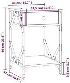 Mesa de cabeceira 40x42x60 cm derivados madeira cinzento sonoma