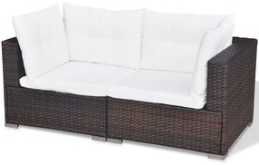 5 pcs conjunto lounge jardim c/ almofadões vime PE castanho