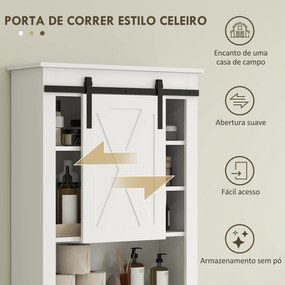 Móvel sobre Sanita com Porta de Correr Estilo Celeiro e 6 Compartimentos Móvel Casa de Banho Rústico 67x25x172 cm Branco
